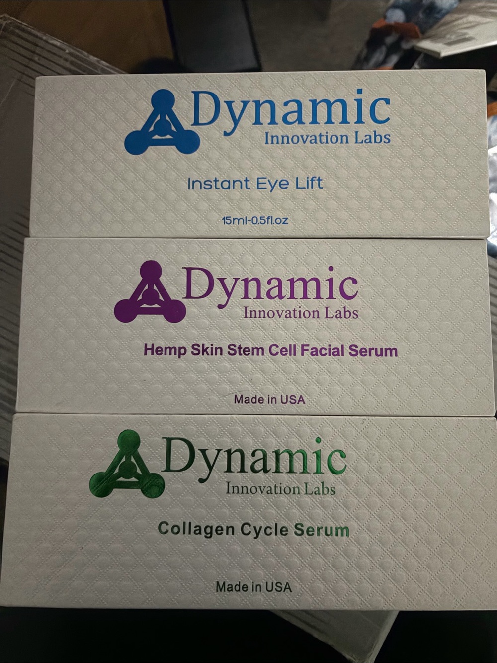 NIB Dynamic Innovation Labs X3 bundle Collagen Serum, Eye Lift, Hemp Skin Serum